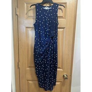 Vintage Nine Britton Dress Blue Polka Dot Sleeveless Gathered Waist Size MD